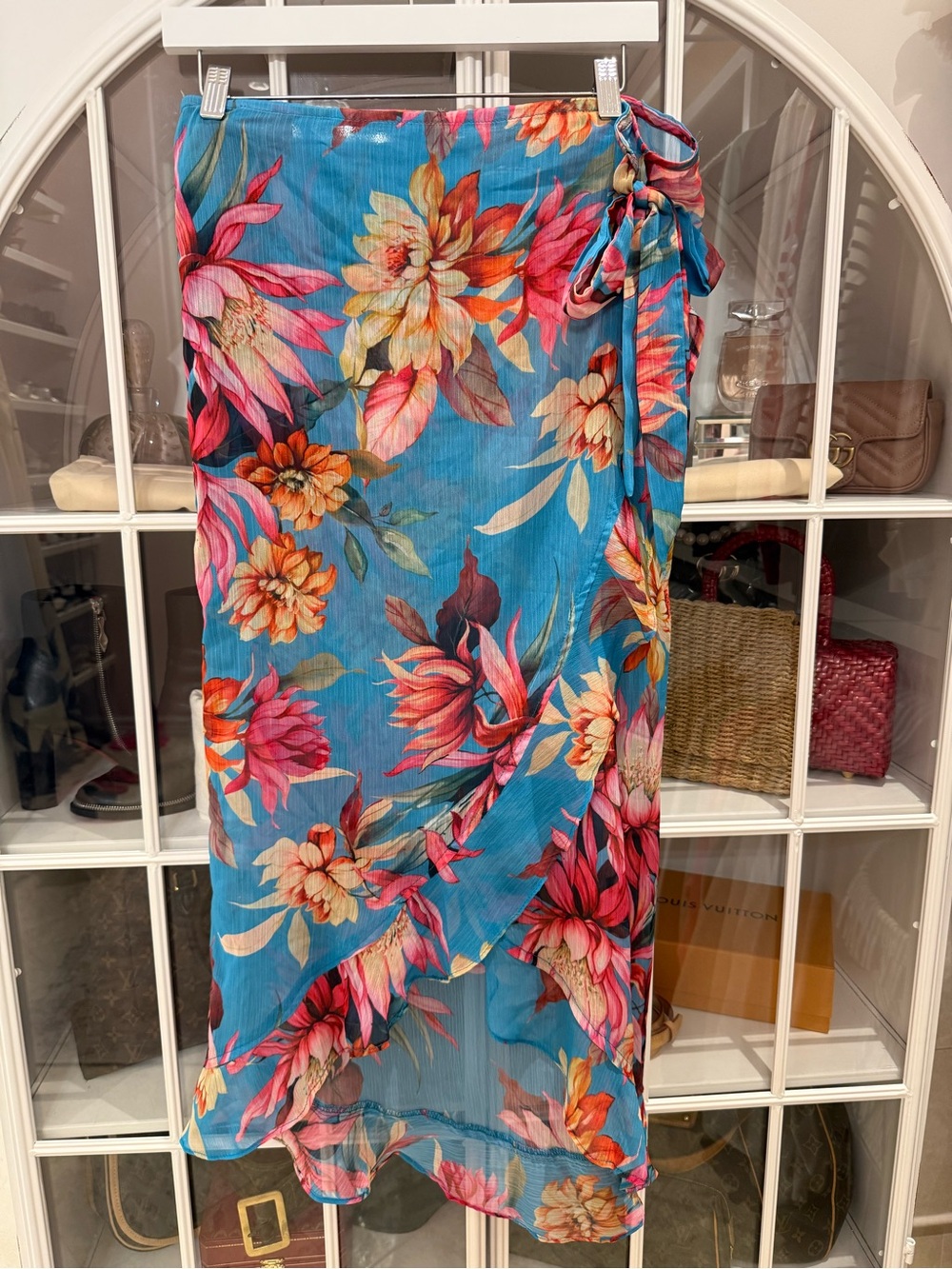 La Blanca Women's Blue Floral Sarong Wrap Swim Cover-Up One Size